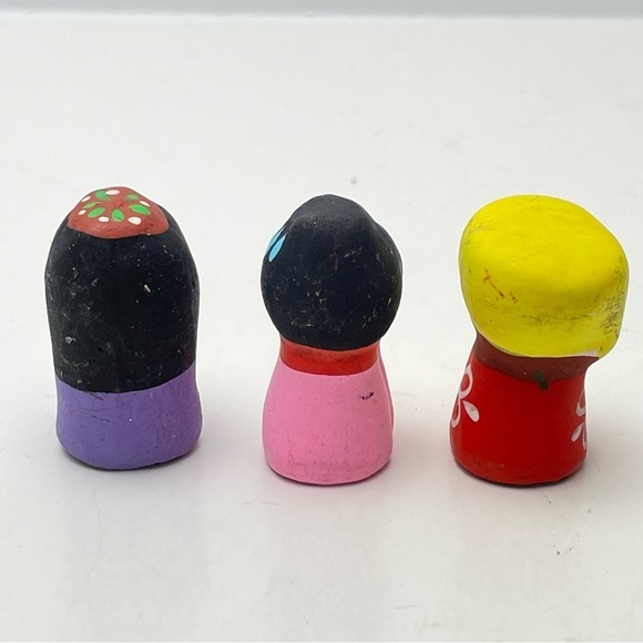 VINTAGE Hand Painted Kokeshi 1” Clay Dolls Lot of 3 - Picture 5 of 10